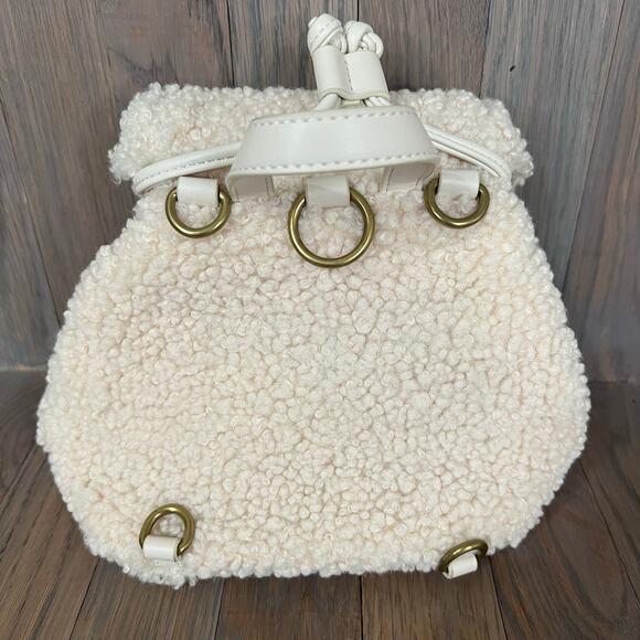 NWOT Versace Jeans Couture Faux Shearling Convertible Mini Backpack Cream & Gold main image 6